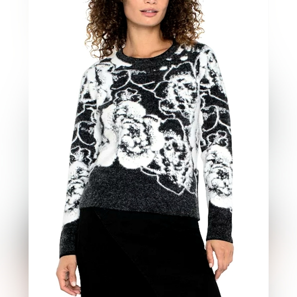 Liverpool Black and White Floral Crewneck Sweater